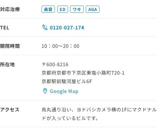 ABCクリニック京都院の所在地・開院時間・アクセス（公式サイト）