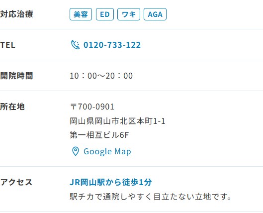 BOSSクリニック岡山院の所在地・開院時間・アクセス(ABCクリニック公式サイト)