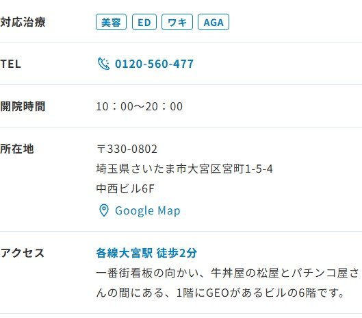 ABCクリニック大宮院の所在地・開院時間・アクセス(公式サイト)
