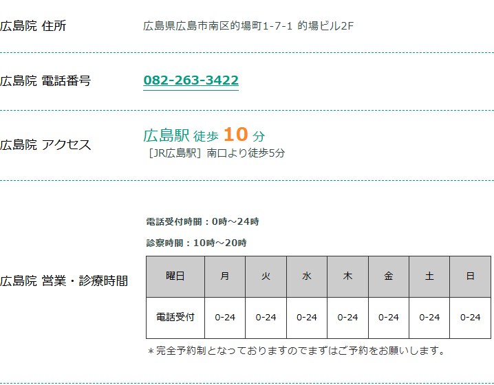 東京ノーストクリニック広島院の住所・電話番号・アクセス・診療時間（公式サイト）