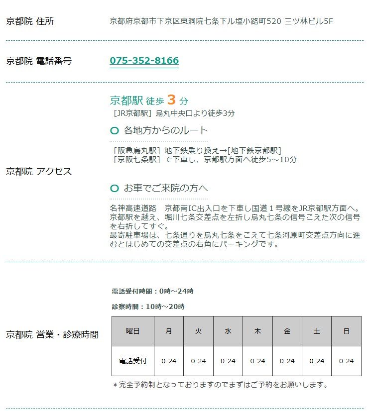 東京ノーストクリニック京都院の住所・電話番号・アクセス・車での行き方・診療時間（公式サイト）