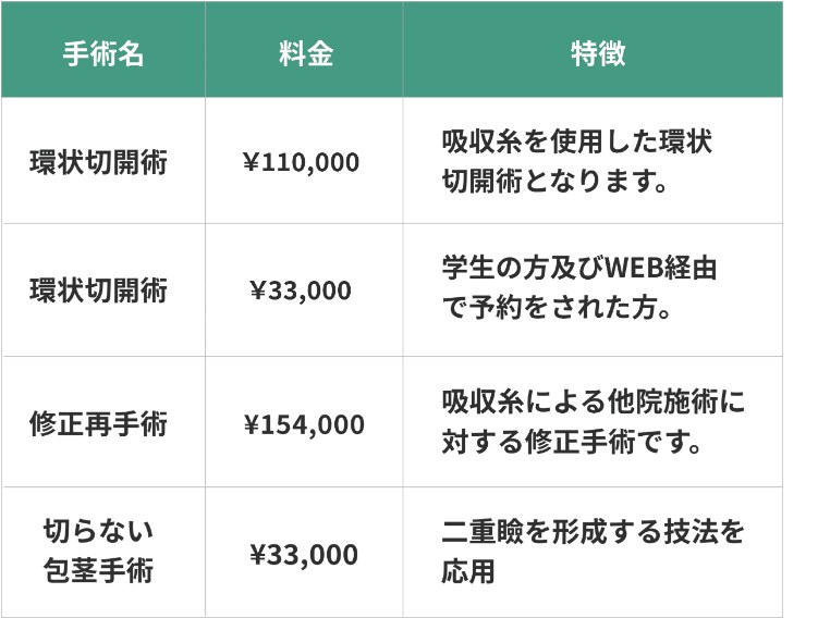 東京ノーストクリニックのLPの料金表:33,000円は学生とWEB経由の予約が対象(公式LP)