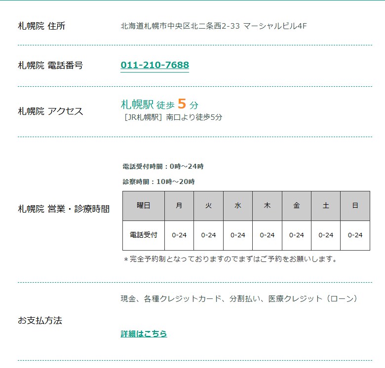 東京ノーストクリニック札幌院の住所・電話番号・アクセス・診療時間（公式サイト）