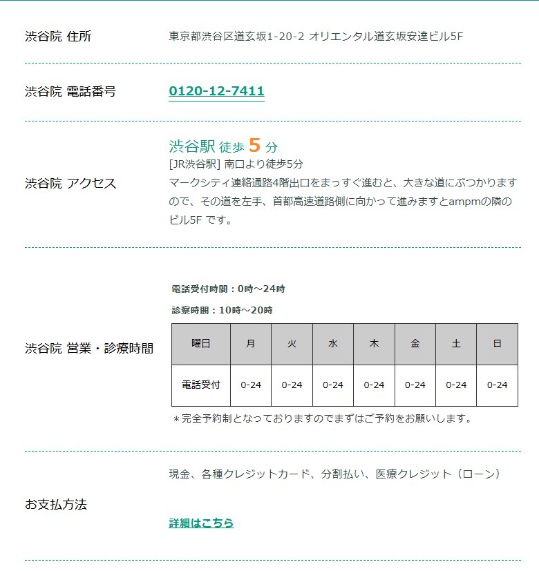 東京ノーストクリニック渋谷院の住所・電話番号・アクセス・診療時間（公式サイト）
