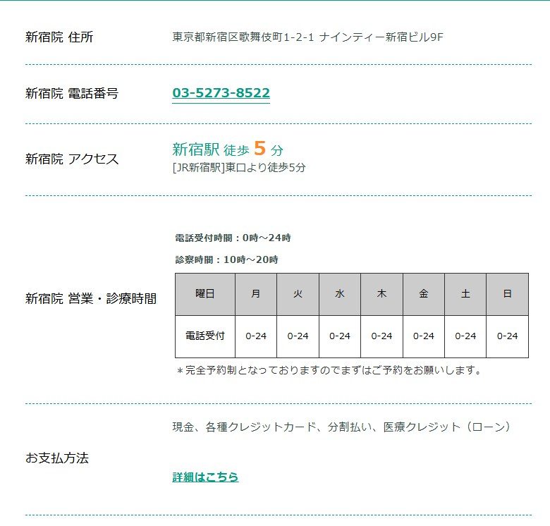 東京ノーストクリニック新宿院の住所・電話番号・アクセス・診療時間（公式サイト）